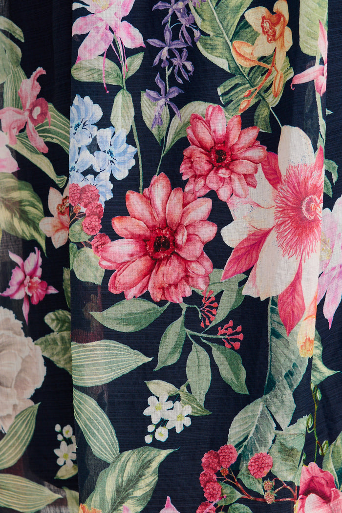 Maeve Midi Dress in Navy with Pink Floral fabric