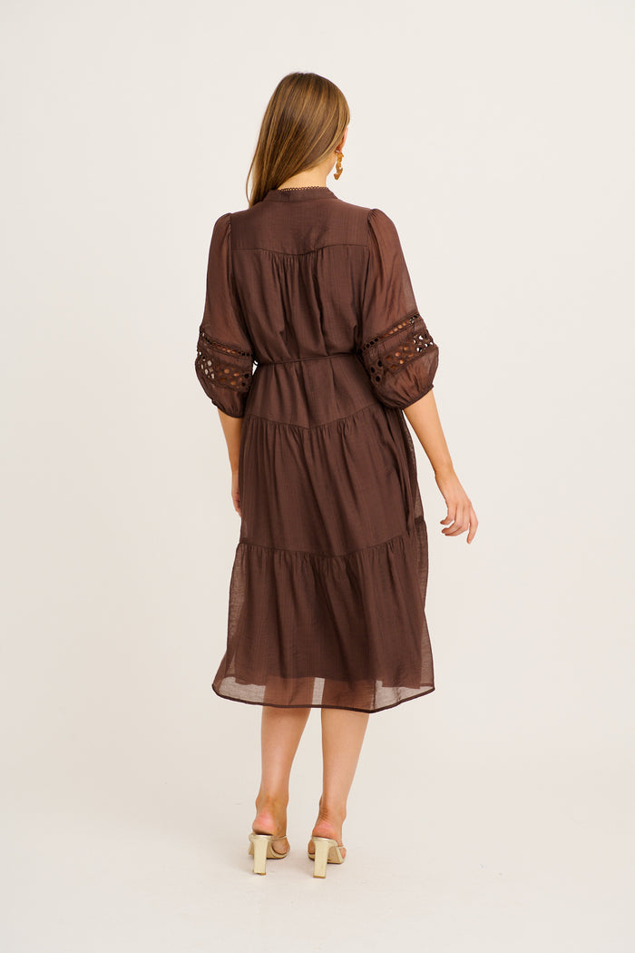 Hyacinth Midi Dress in Chocolate back