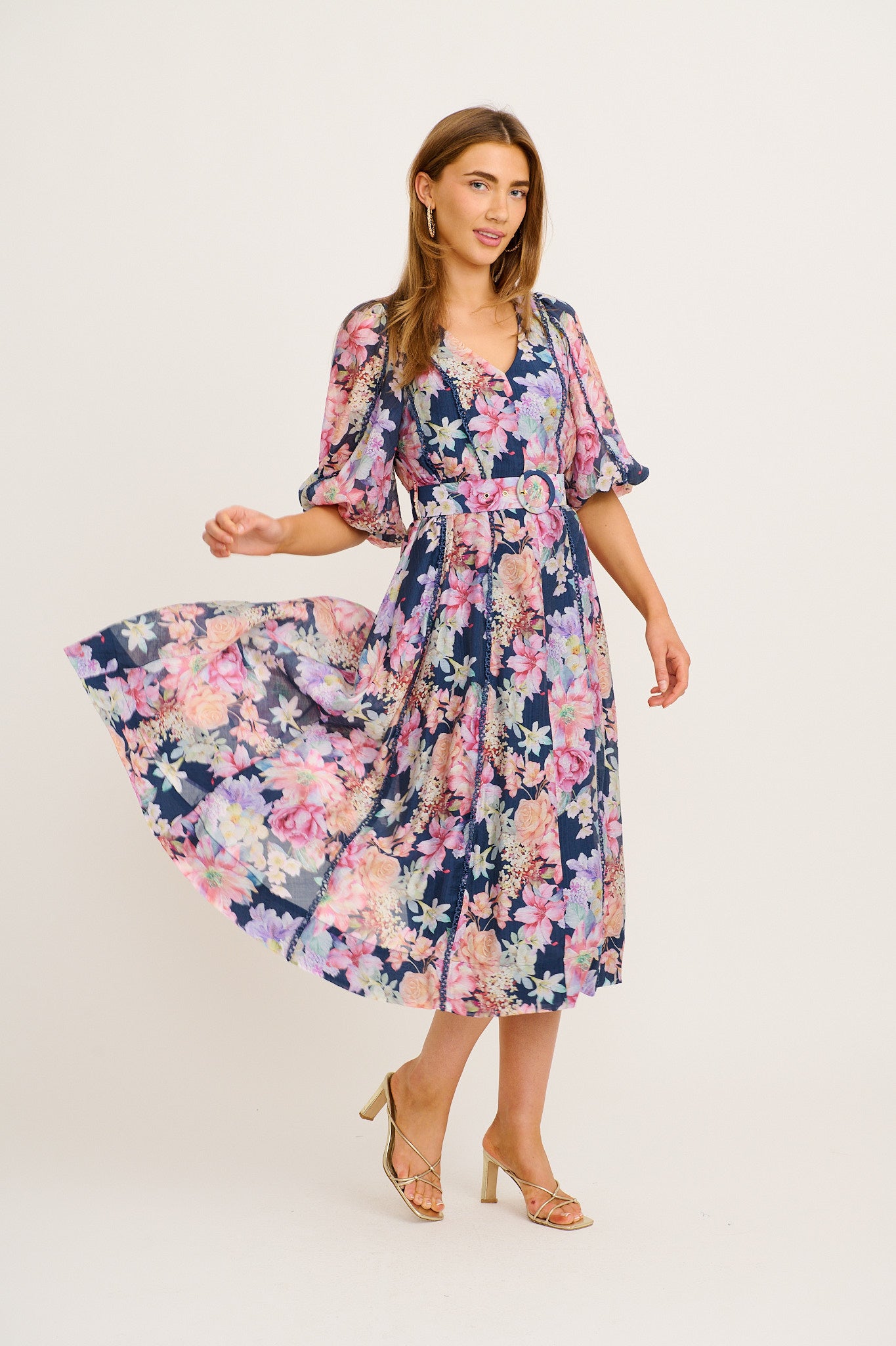 Kenia Maxi Dress in Navy with Multi Floral full length
