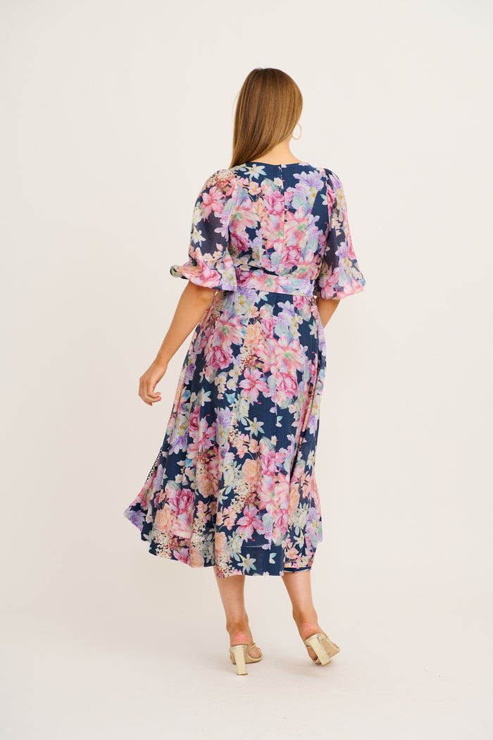 Kenia Maxi Dress in Navy with Multi Floral back