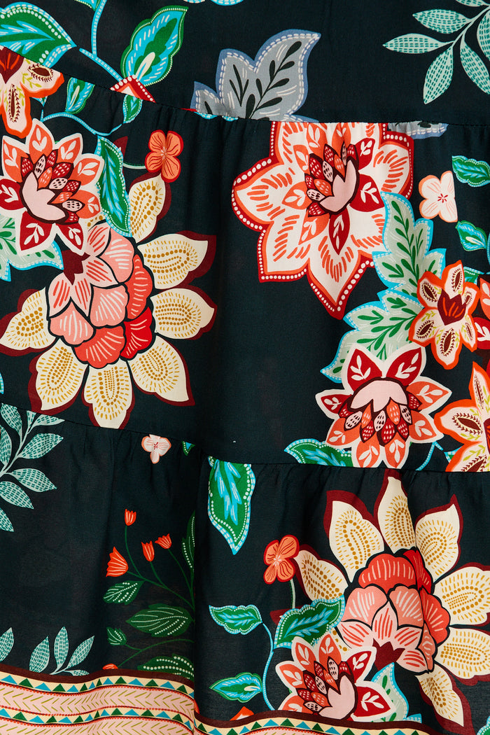 Evening Serenade Midi Shirt Dress in Emerald with Multi Floral fabric