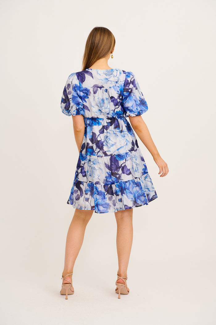 Stepping Out Dress in Blue Floral Cotton Blend back