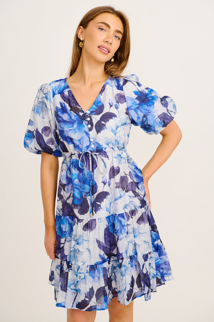 Stepping Out Dress in Blue Floral Cotton Blend front