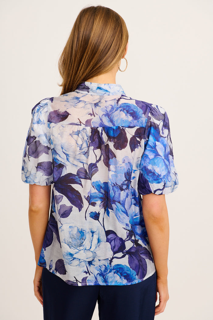 Love Muse Top in Blue Floral Cotton Blend back