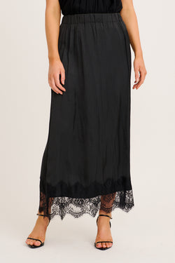 Best Yet Midi Skirt in Black Satin front