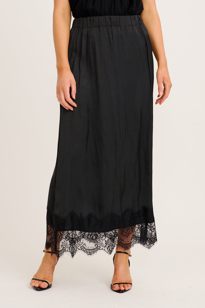 Best Yet Midi Skirt in Black Satin front