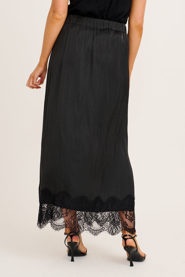 Best Yet Midi Skirt in Black Satin back