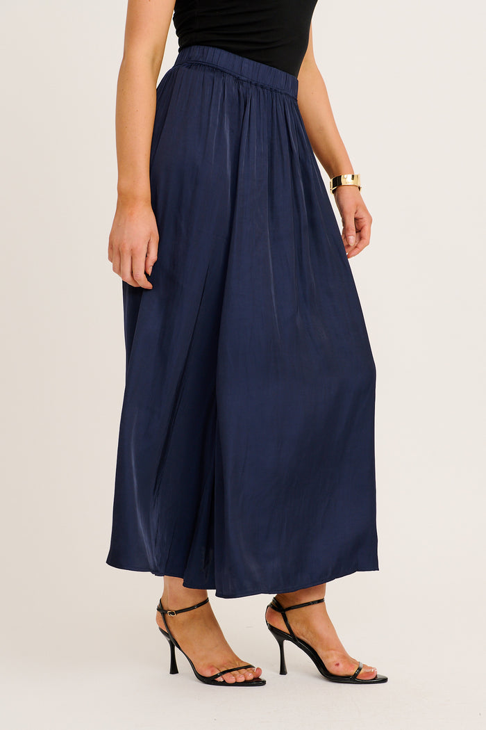 Dream Luxe Maxi Skirt in Navy Satin side