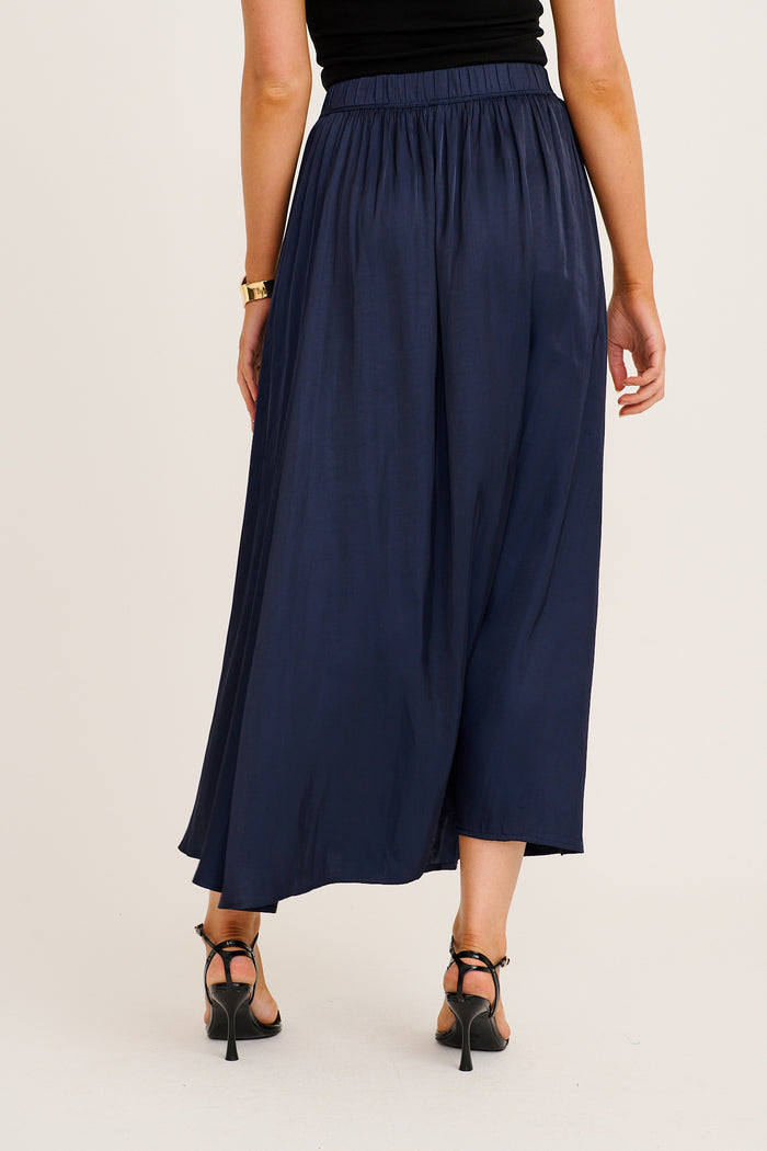 Dream Luxe Maxi Skirt in Navy Satin back