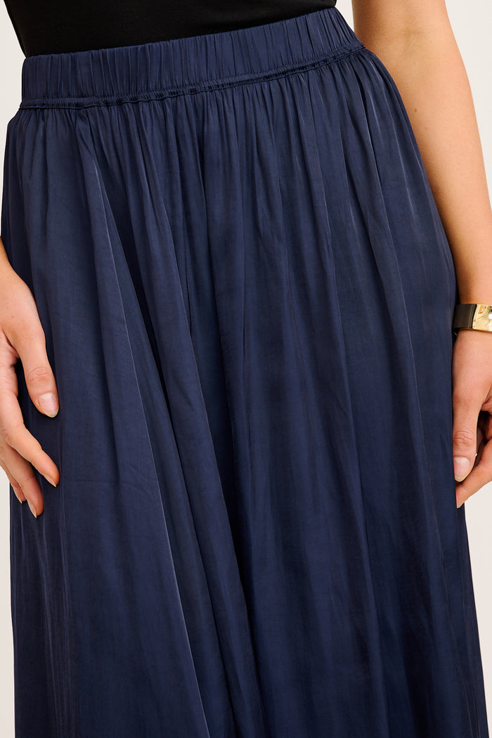 Dream Luxe Maxi Skirt in Navy Satin detail