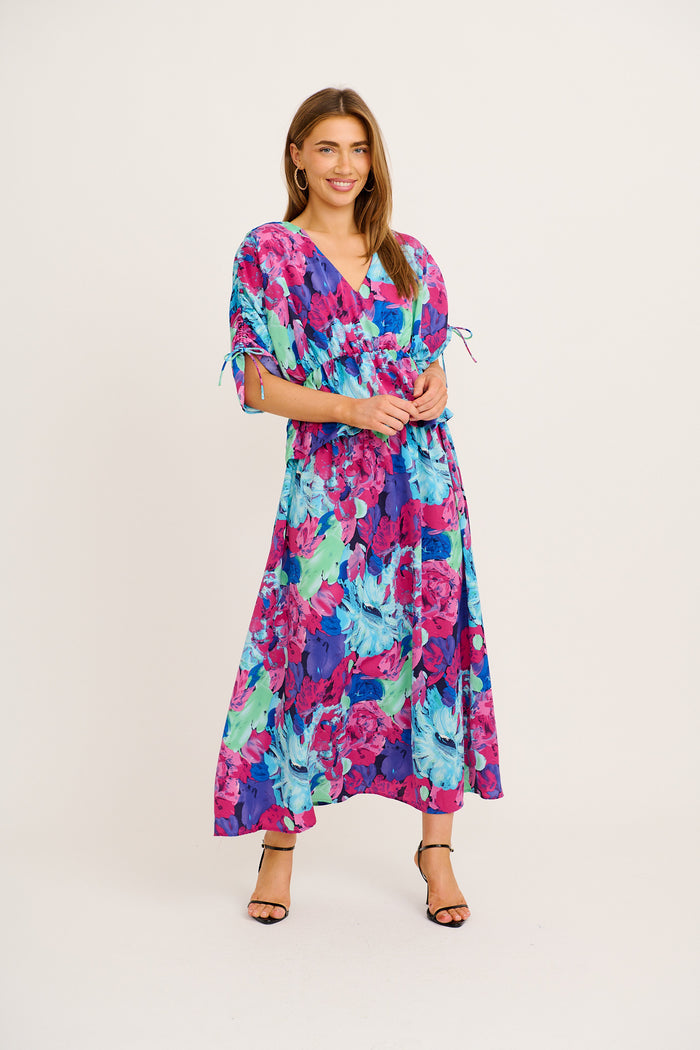 Dream Luxe Maxi Skirt in Multi Watercolour Satin full length set