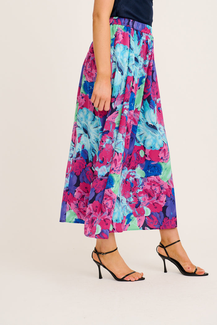 Dream Luxe Maxi Skirt in Multi Watercolour Satin side