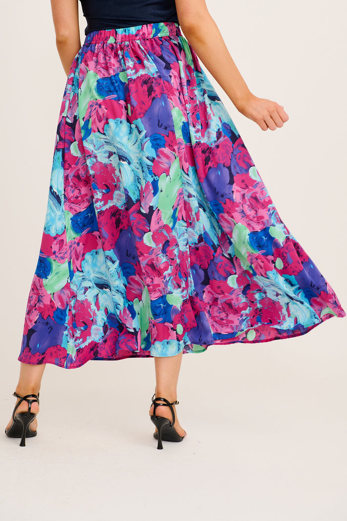 Dream Luxe Maxi Skirt in Multi Watercolour Satin back