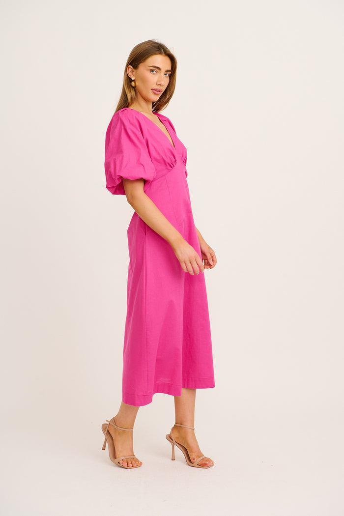 Secret Radiance Maxi Dress in Magenta Linen Blend side