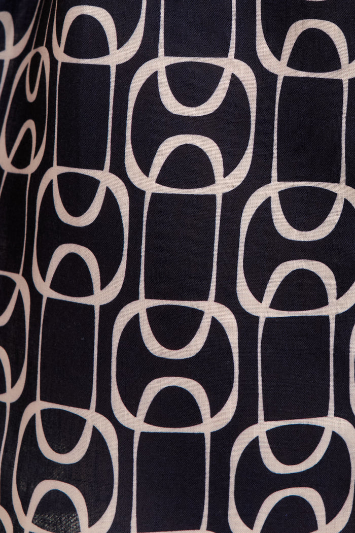 Star Power Shirt Dress in Navy Geometric Print Linen Blend fabric