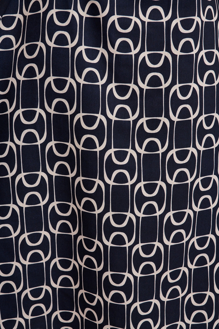 Styled for Success Midi Dress in Navy Geometric Print Linen Blend fabric