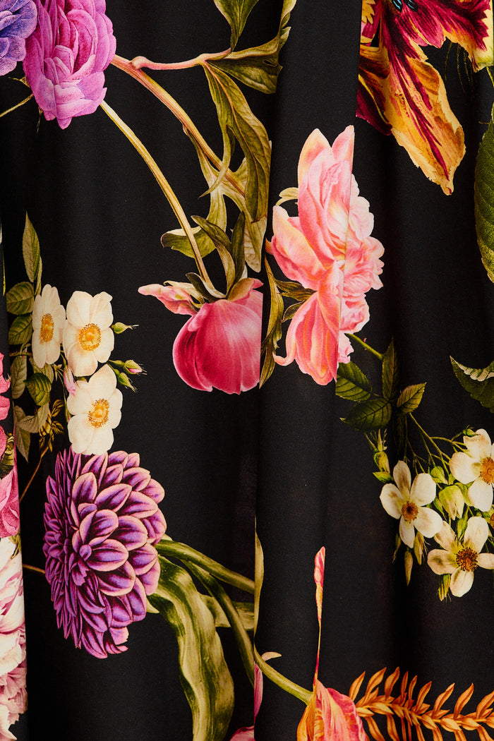 Aurora Radiance Maxi Skirt in Black with Multi Floral fabric