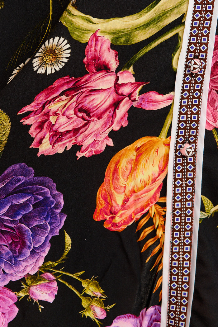 Dusk Soiree Shirt Dress in Black with Multi Floral fabric