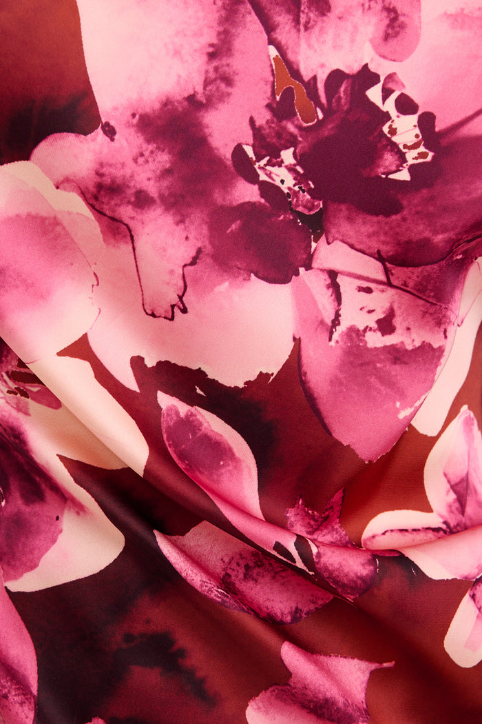 Island Aura Off Shoulder Top in Wine with Blush Floral Satin fabric