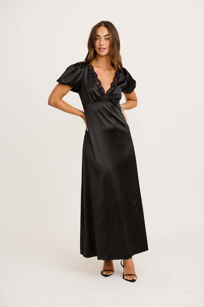 lovers rock maxi dress Lover Girl Maxi Dress in Black Satin