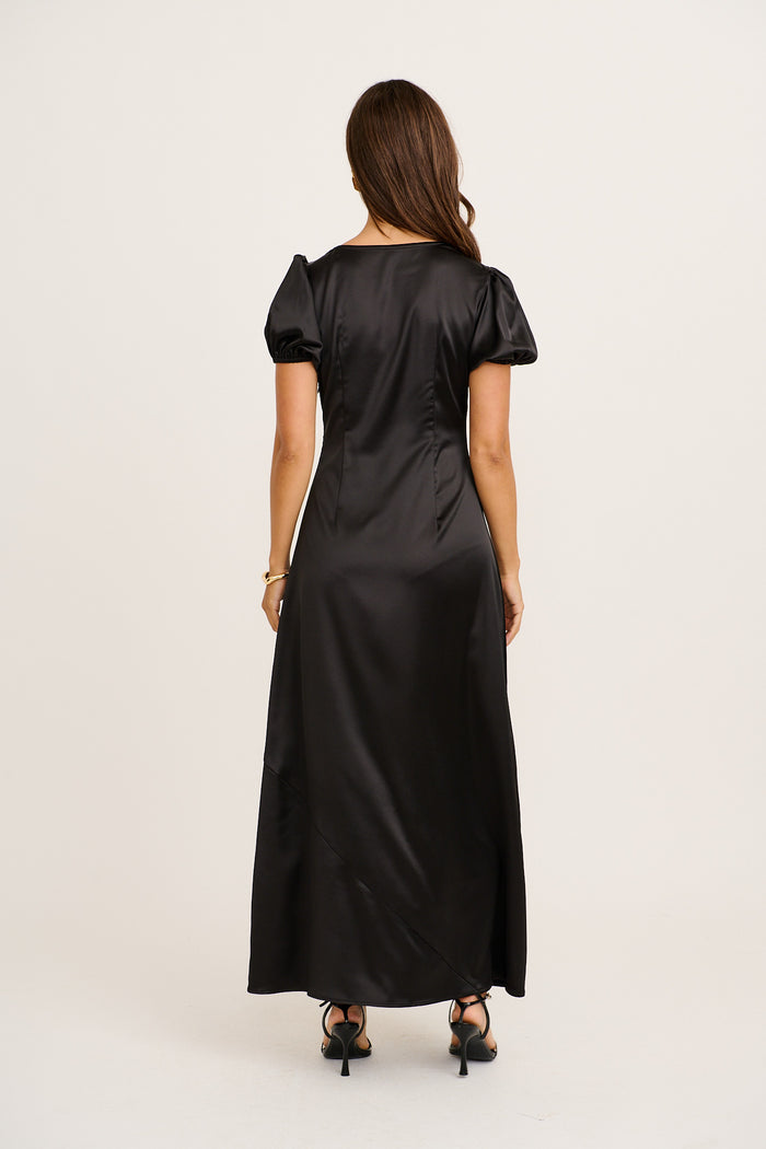lovers rock maxi dress Lover Girl Maxi Dress in Black Satin