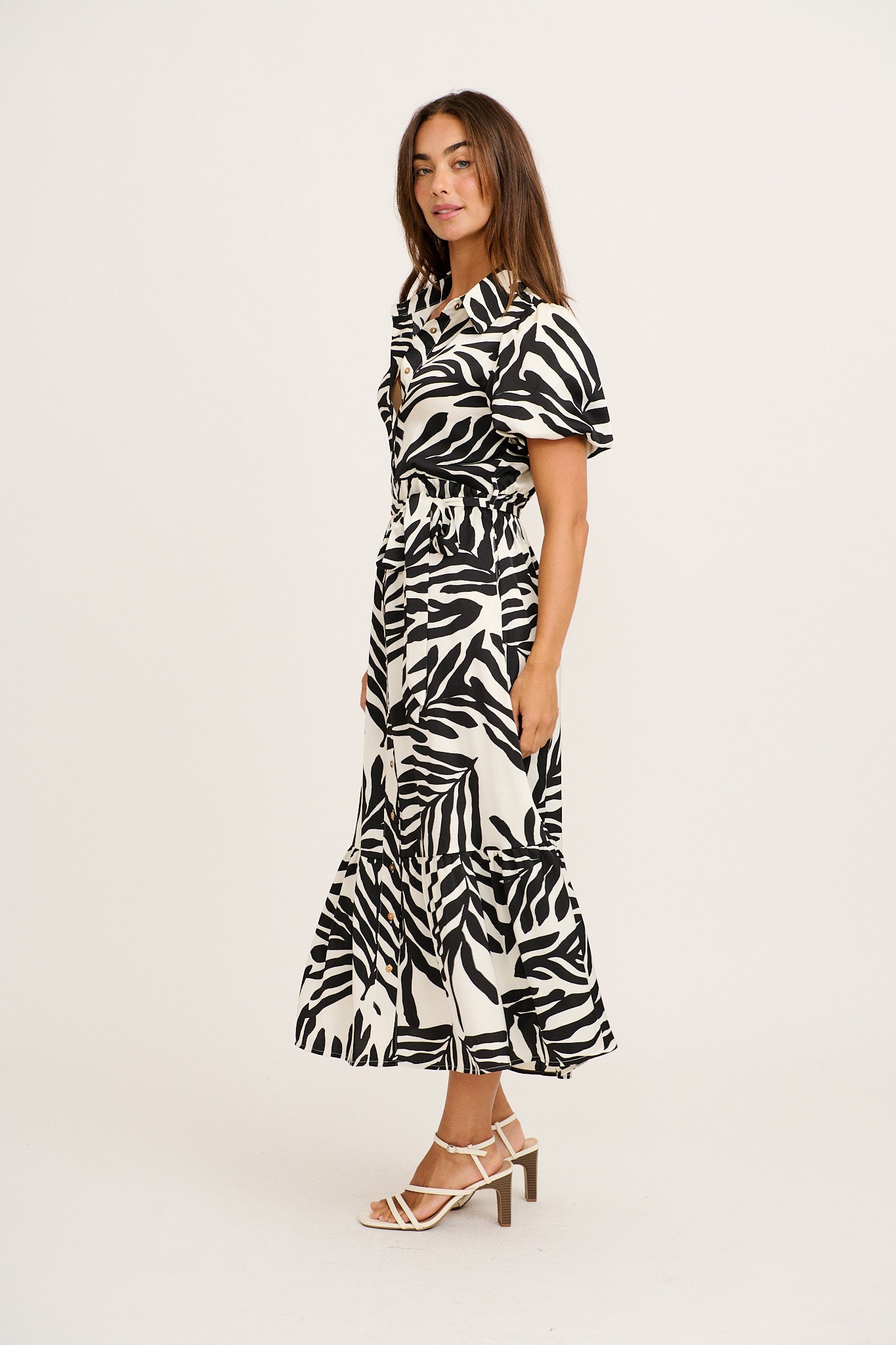 Stylish World Maxi Shirt Dress Black White