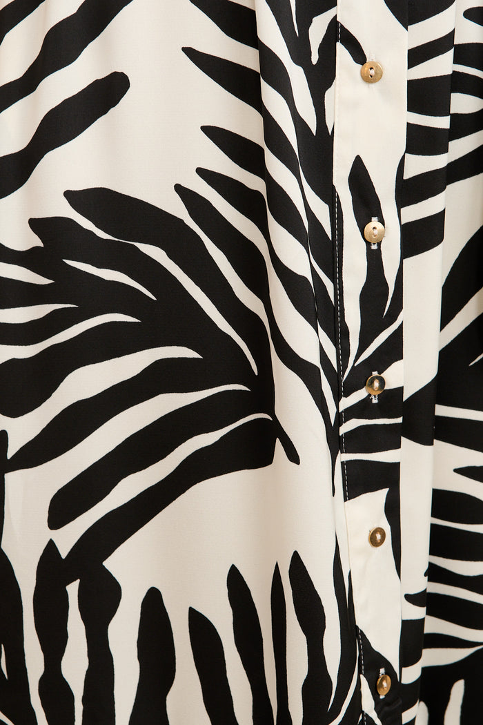 Stylish World Maxi Shirt Dress in Black and White Satin fabric
