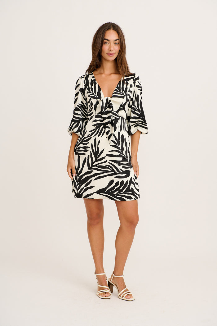 Ravello Dress in Black and White Satin full length