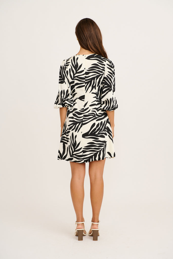 Ravello Dress in Black and White Satin back