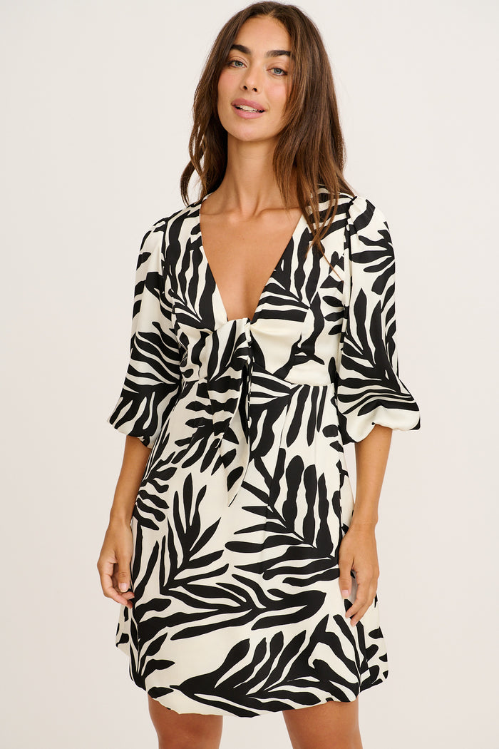 Ravello Dress in Black and White Satin front