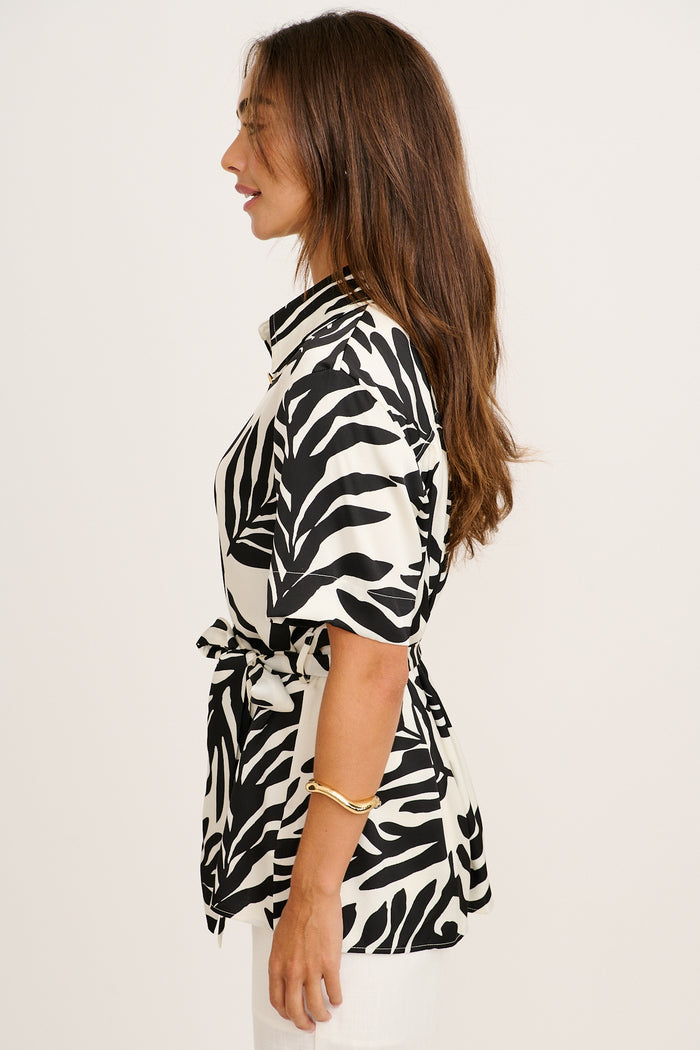 Pretty View Shirt in Black and White Satin side