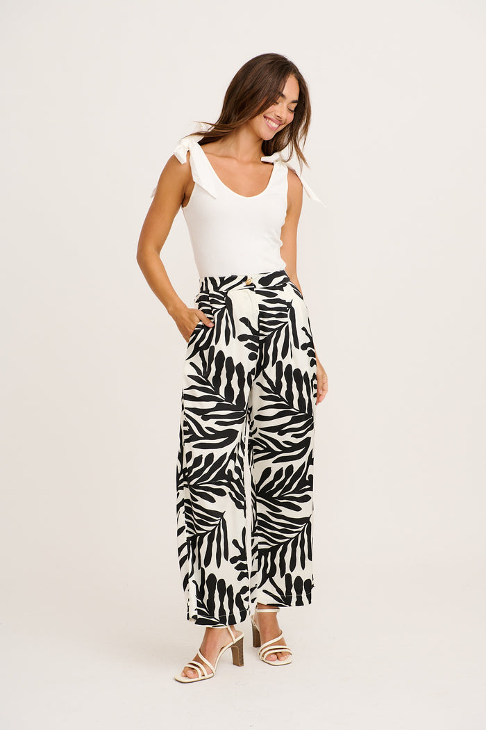 Muse Pant in Black and White Satin full length