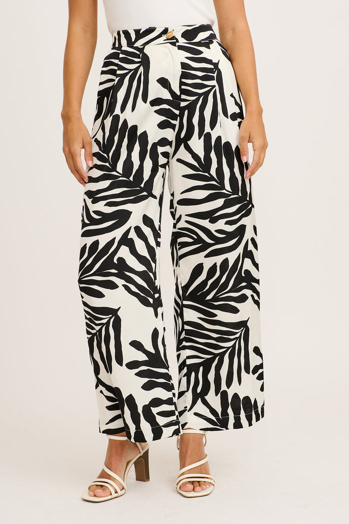 Muse Pant in Black and White Satin front