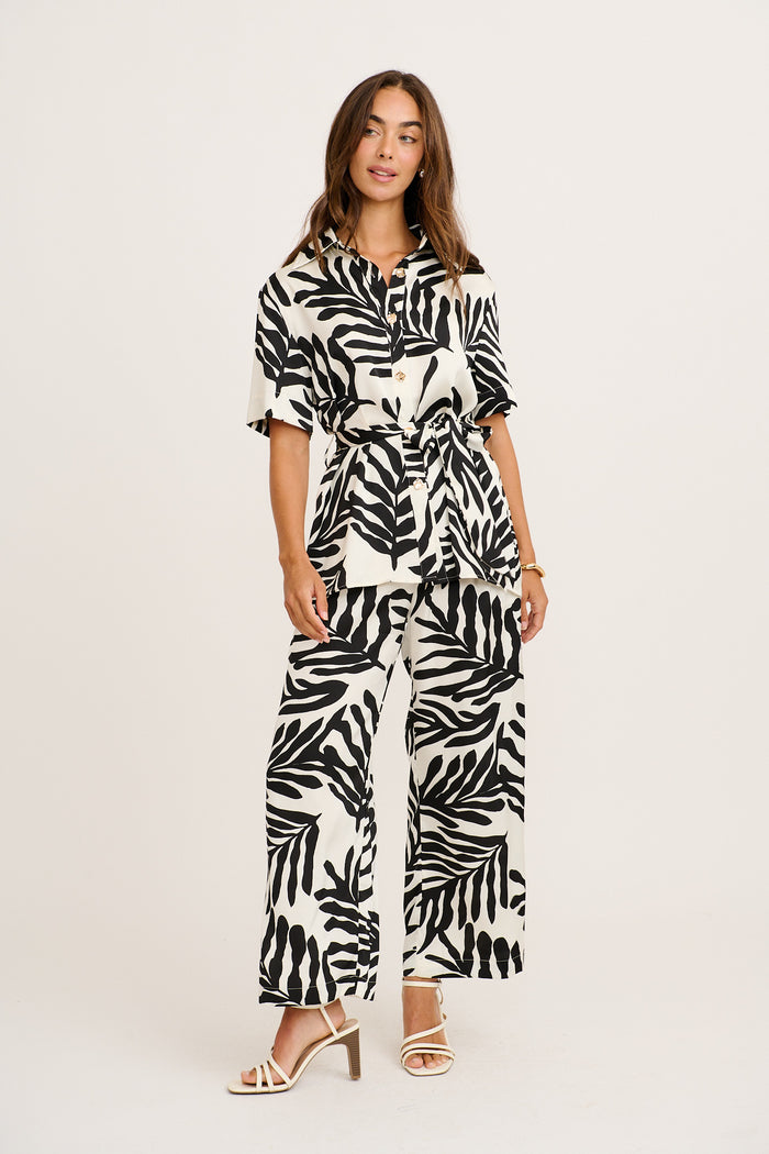 Muse Pant in Black and White Satin full length set