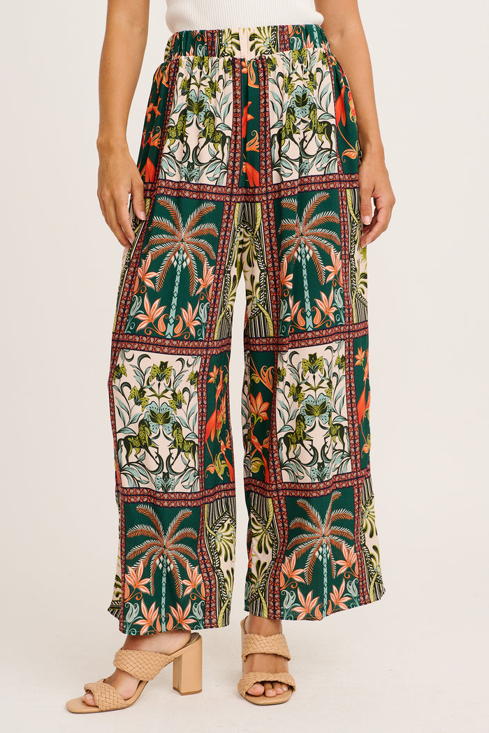 Riviera Whisper Pant in Green Tile Print front
