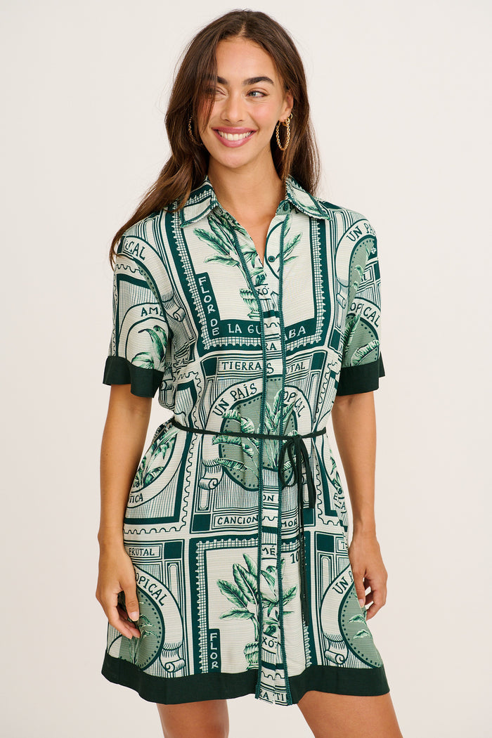 Underestimated Shirt Dress in Green Tiles Print front