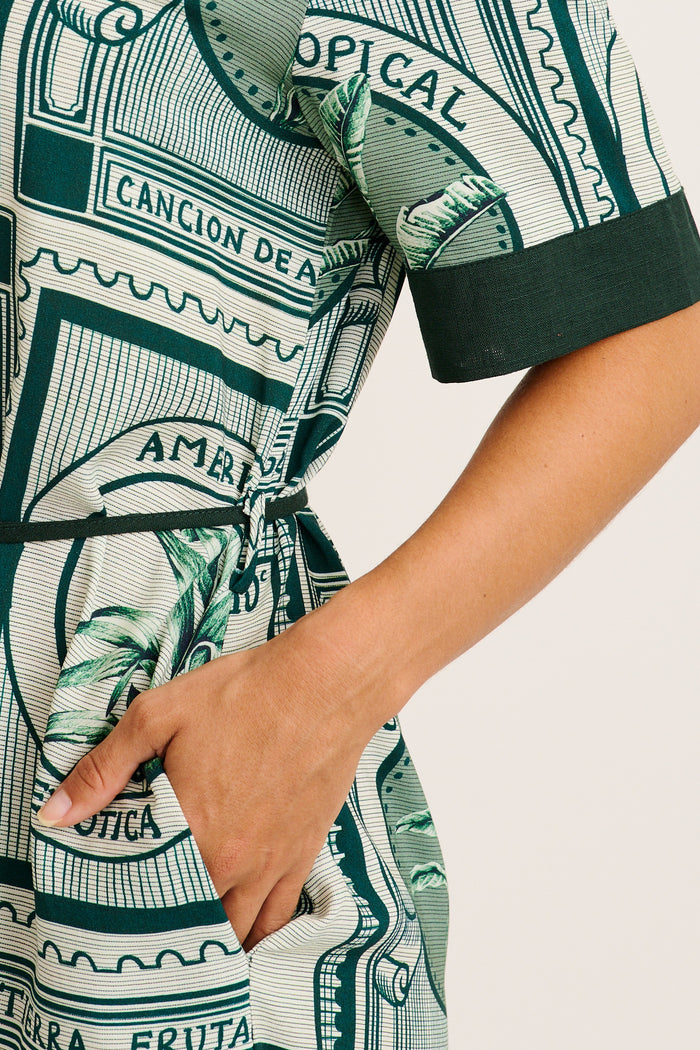 Underestimated Shirt Dress in Green Tiles Print detail