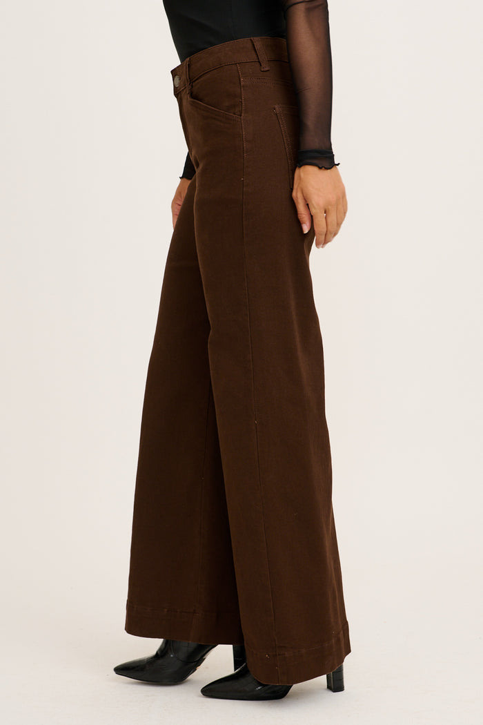 PRE ORDER Torin High Rise Wide Leg Jean in Chocolate Denim side