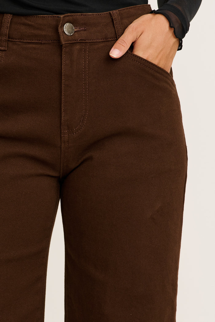 PRE ORDER Torin High Rise Wide Leg Jean in Chocolate Denim detail