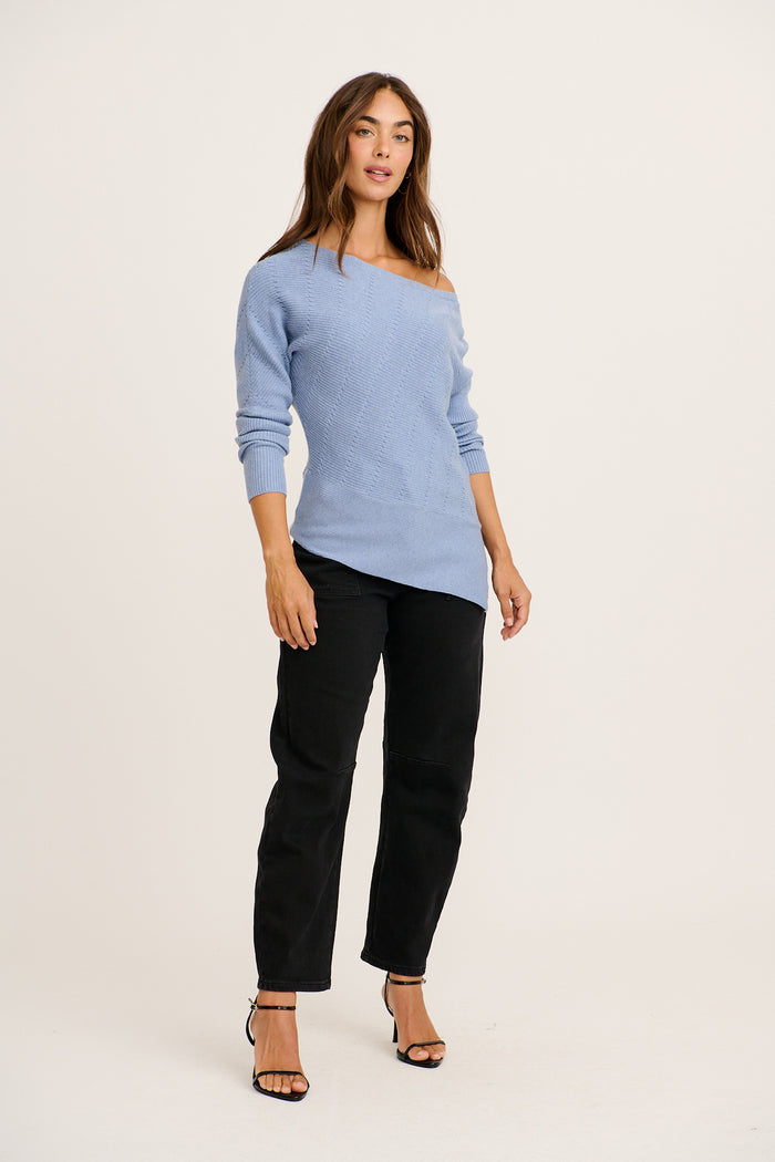 Evolution High Rise Barrel Leg Jean in Black Denim full length