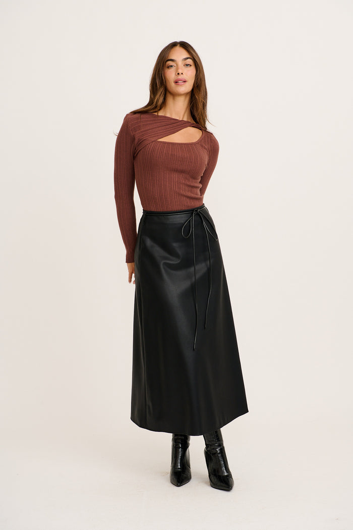 Demi Maxi Skirt in Black Leatherette full length