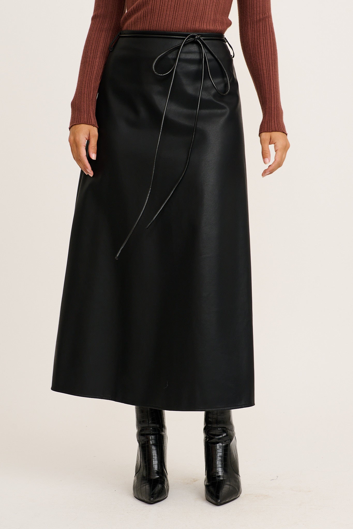 Demi Maxi Skirt in Black Leatherette front
