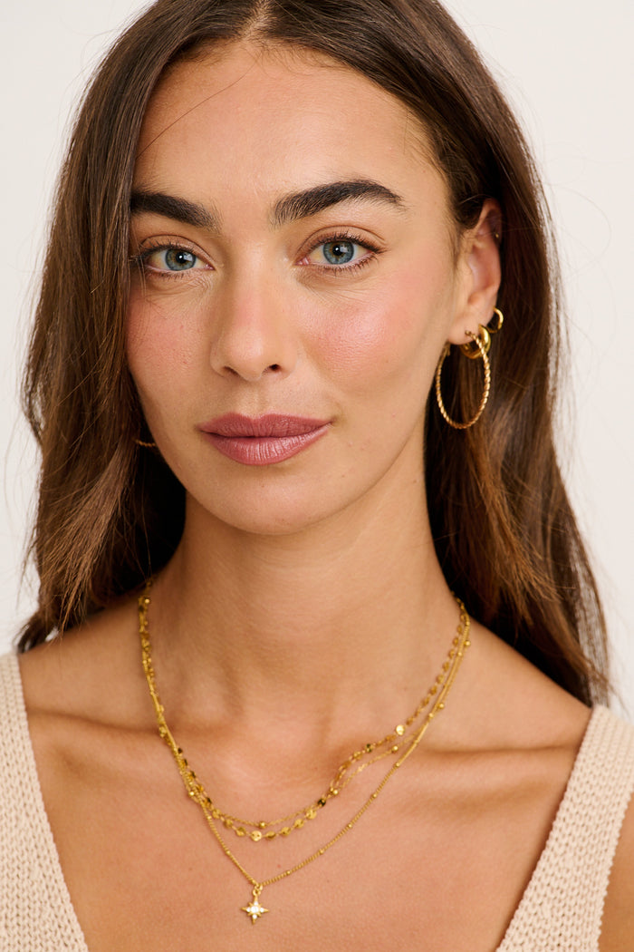 Estela Layered Necklace in Gold on model front
