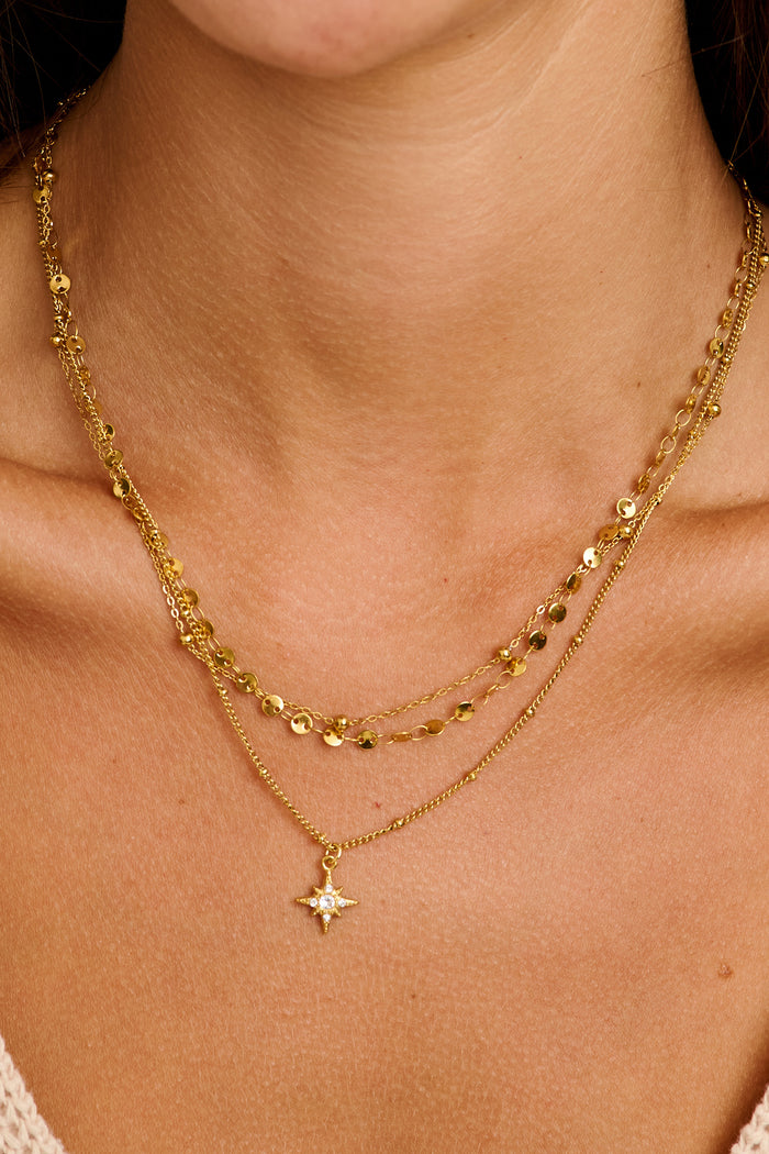Estela Layered Necklace in Gold on model front