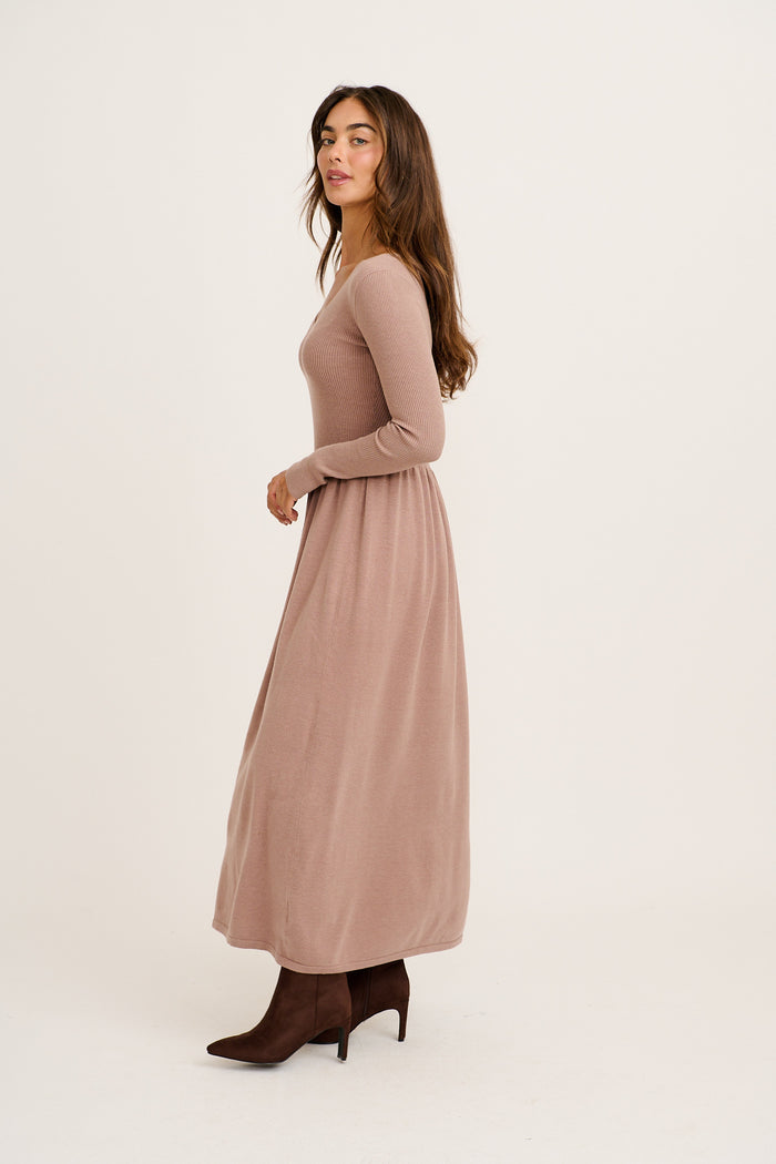 Dove Midi Knit Dress in Taupe side