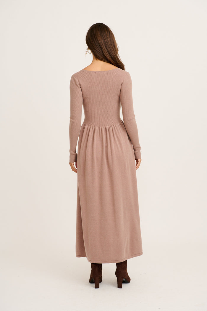 Dove Midi Knit Dress in Taupe back