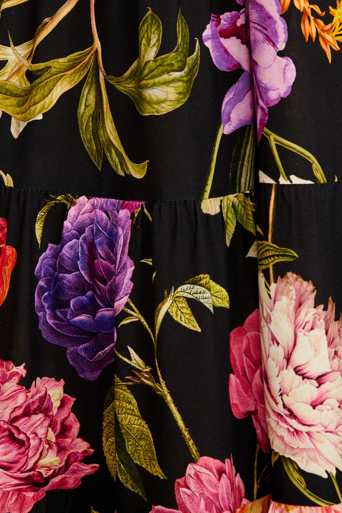 Evening Serenade Maxi Dress in Black with Multi Floral fabric