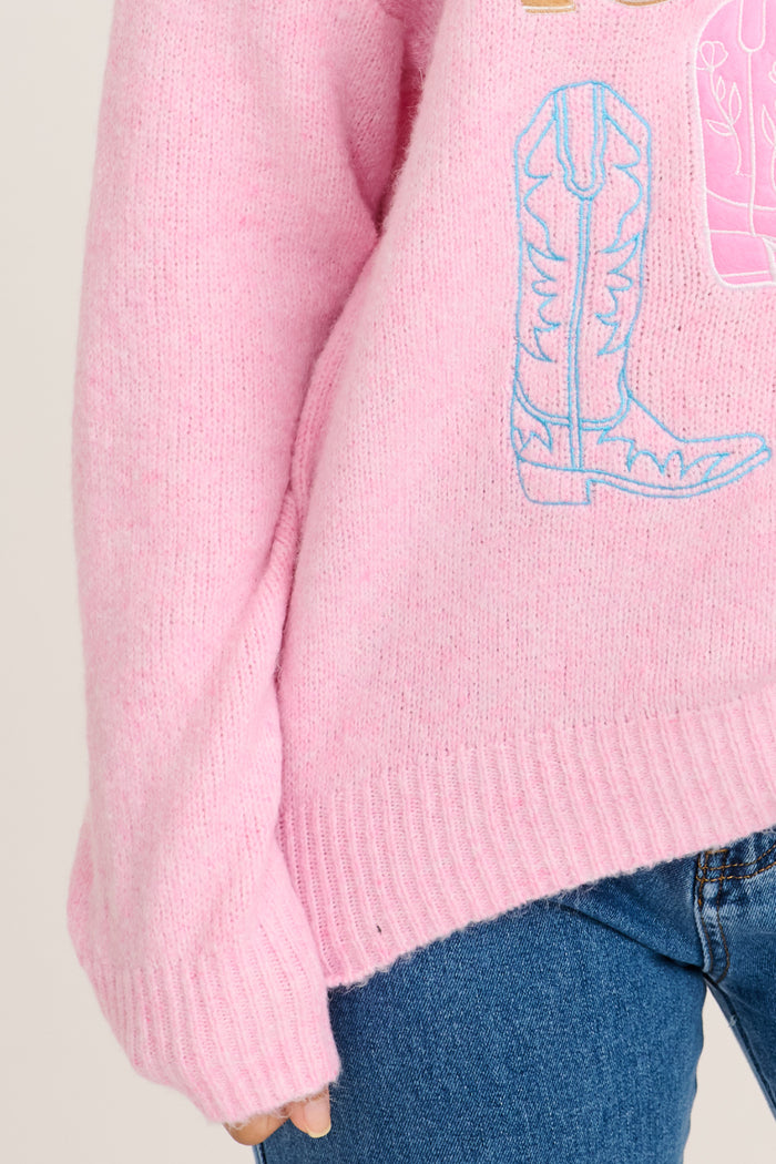 Wild West Knit in Pink Wool Blend detail