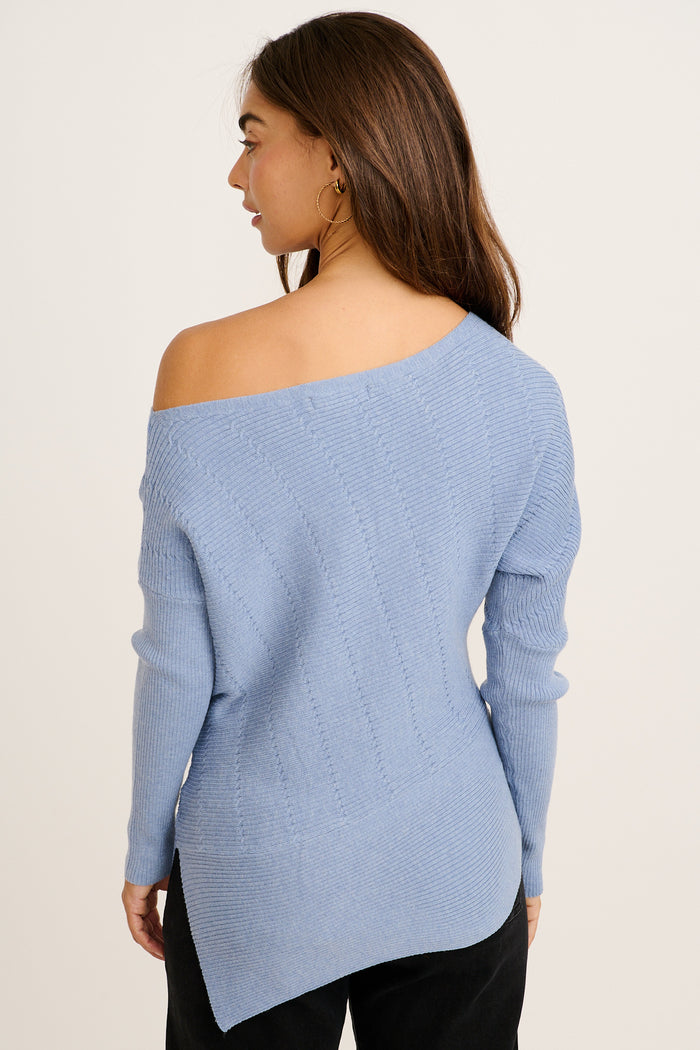 Cloud One Shoulder Knit in Light Blue back