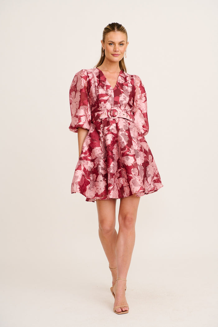 Love Emotions Dress in Wine Floral Organza